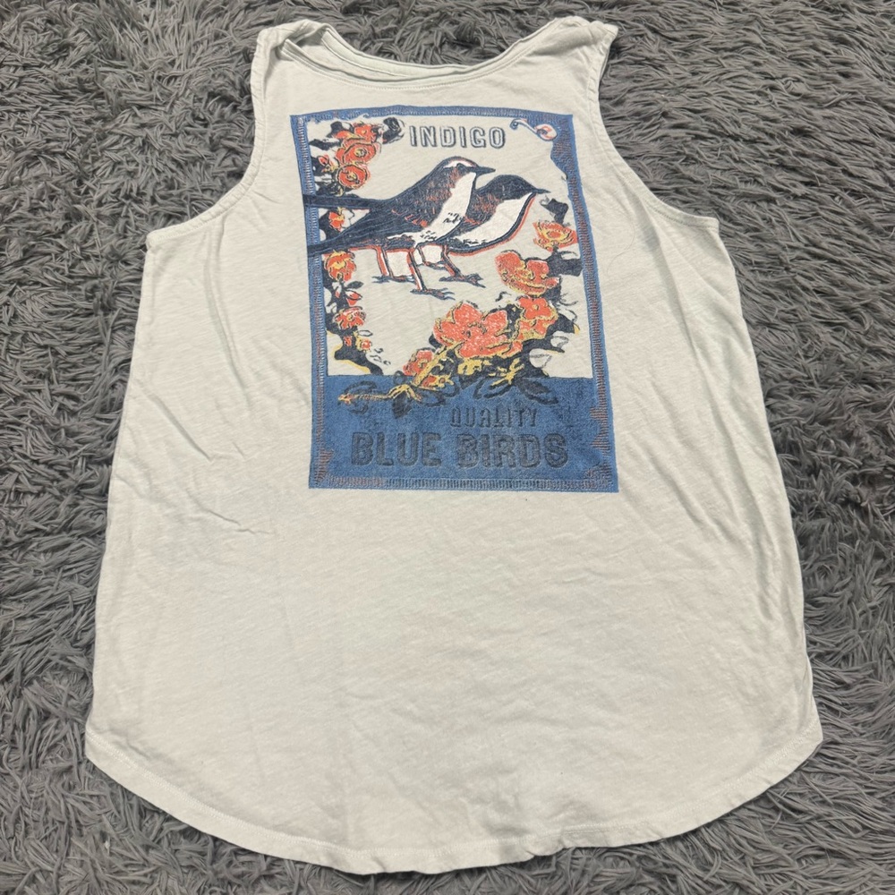 Lucky Brand Indigo Blue Birds Tank Top Size Large